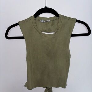 Zara Olive Green Ribbed Backless Crop Top